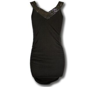 Wet Seal Black Bodycon Dress  Sequin Accent Evening Cocktail Neck M